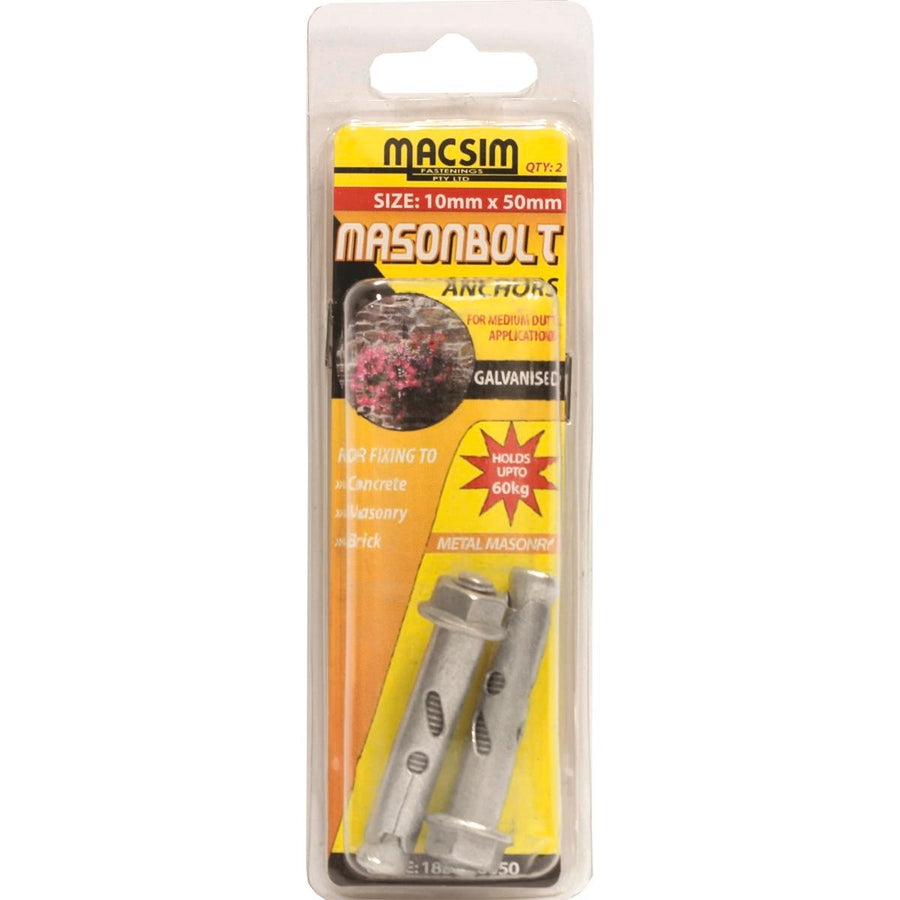 Macsim 10 x 50mm Galvanised Sleeve Anchor 2 Pack - Steel - Durable - Easy Install - SuperSaverAU - view 1