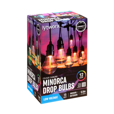 Lytworx Colour Change Connectable Minorca Party Lights, 6.6m, 15 Modes, Indoor/Outdoor - 12 Bulbs