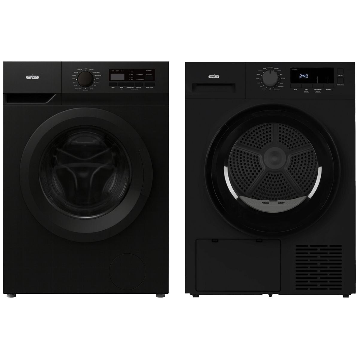 Mykin 8kg Front Load Washer and 8kg Heat Pump Dryer Package - Black - 7 Star Dryer - MFLW800BMHPD800B