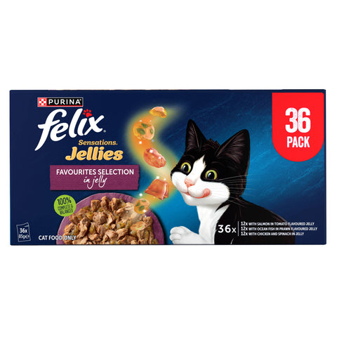 Felix Sensations Jellies Favourites Selection Wet Cat Food 85g - 36 Pack
