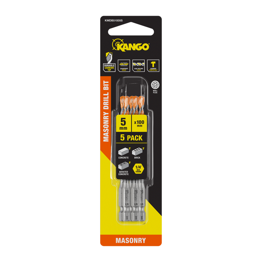 Kango Masonry Drill Bit 5 Pack - 5 x 100mm - Durable Carbide Tip - SuperSaverAU - view 1