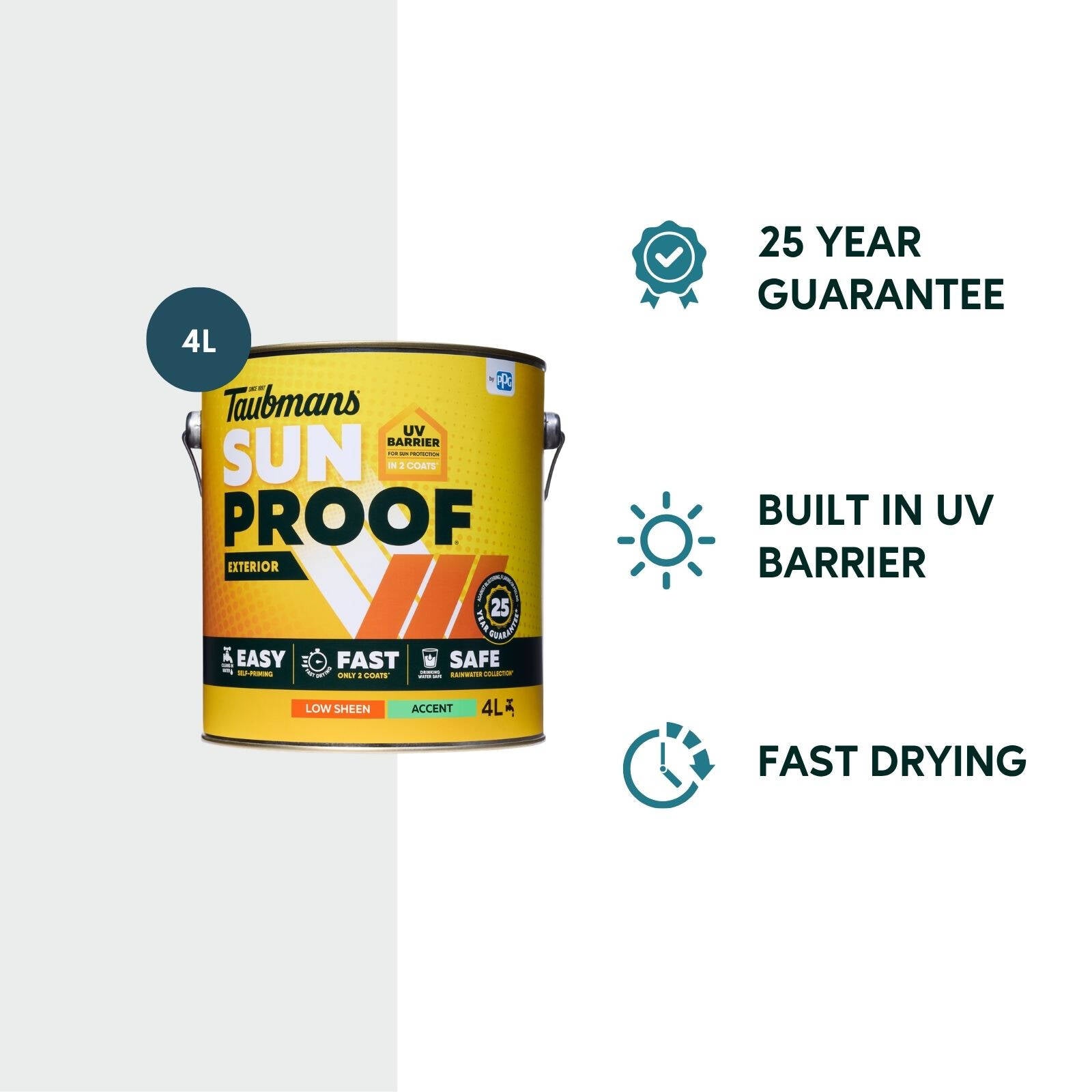 Taubmans 4L Accent Sheen Low Sunproof Exterior Paint - 4L - UV Protection, Self-Priming