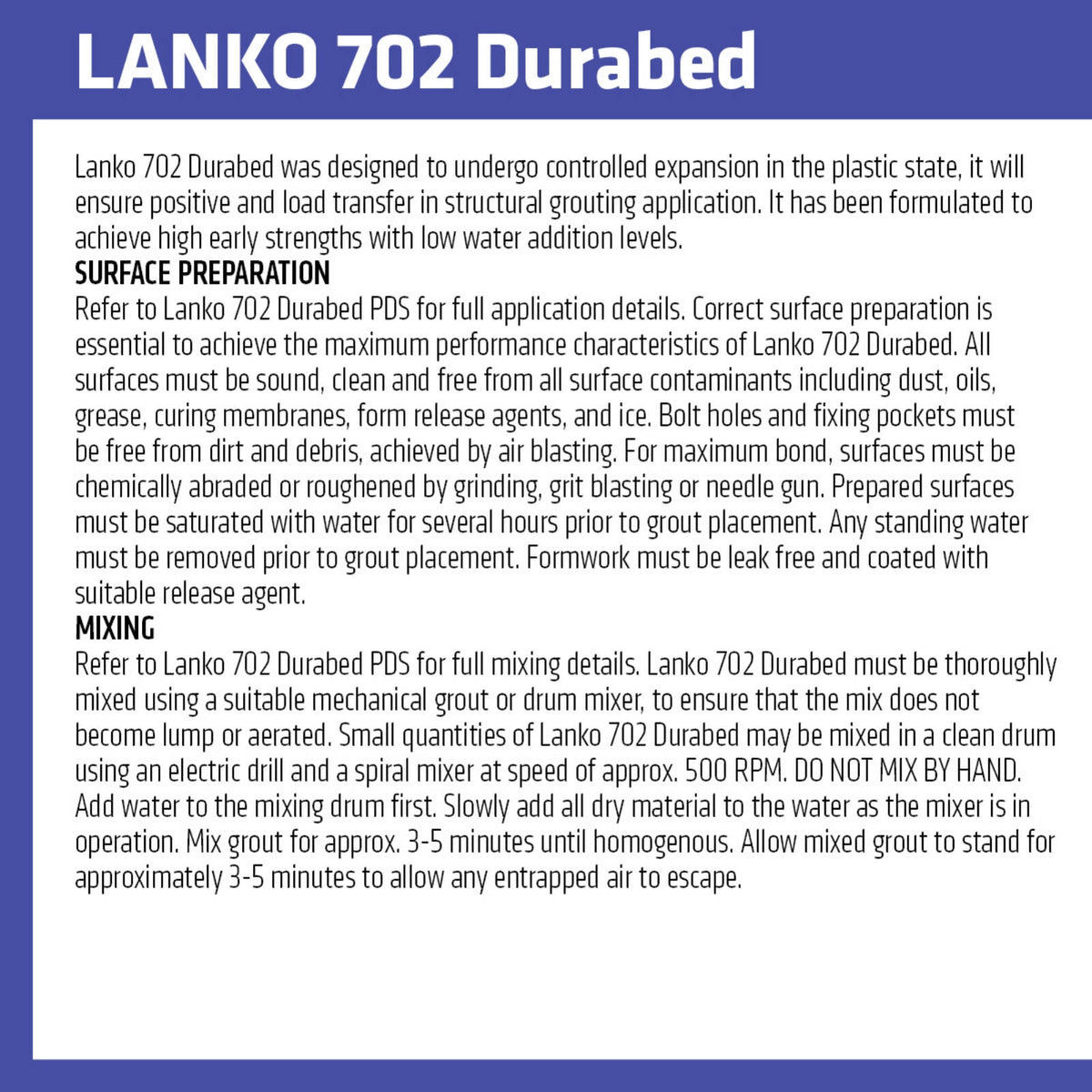 Davco Lanko 702 Durabed Structural Grout 5kg, High Strength Cement Based, Grey