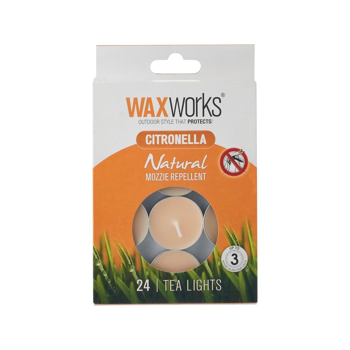 Waxworks Orange Citronella Candle Tea Lights 24 Pack - 135mm x 180mm - Repels Mosquitoes - SuperSaverAU - view 1