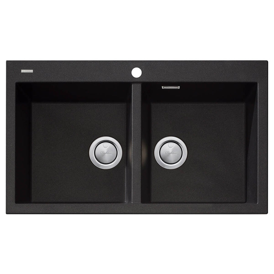 Oliveri Santorini Double Bowl Topmount Sink - Black, Two 32L Bowls, 1 Taphole - ST-BL1564-OF