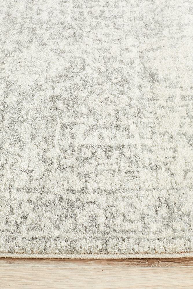 Rug Culture Evoke Large White Silver Runner Rug 400X80CM - Power Loomed Polypropylene - EVO-253-WSIL-400X80