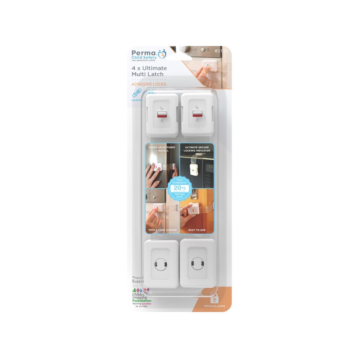 Perma Child Safety Ultimate Multi Latch 4 Pack - 15cm to 19cm - Secure Cabinets - SuperSaverAU - view 1