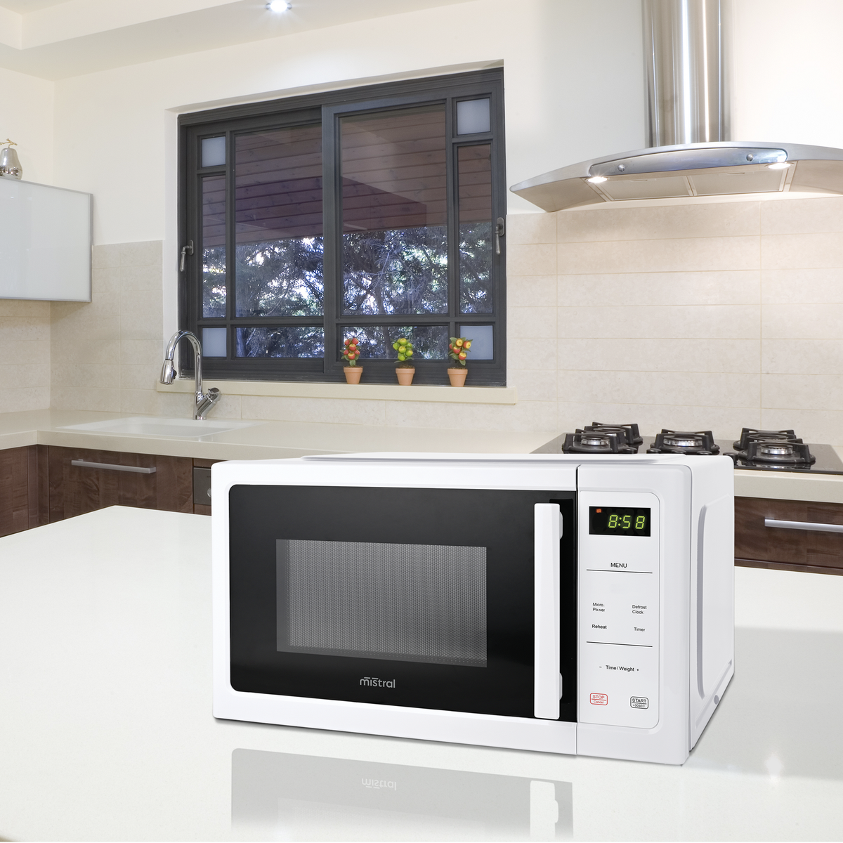 Mistral 25L Digital Microwave - 850W - White - 60-Minute Timer - Child Lock