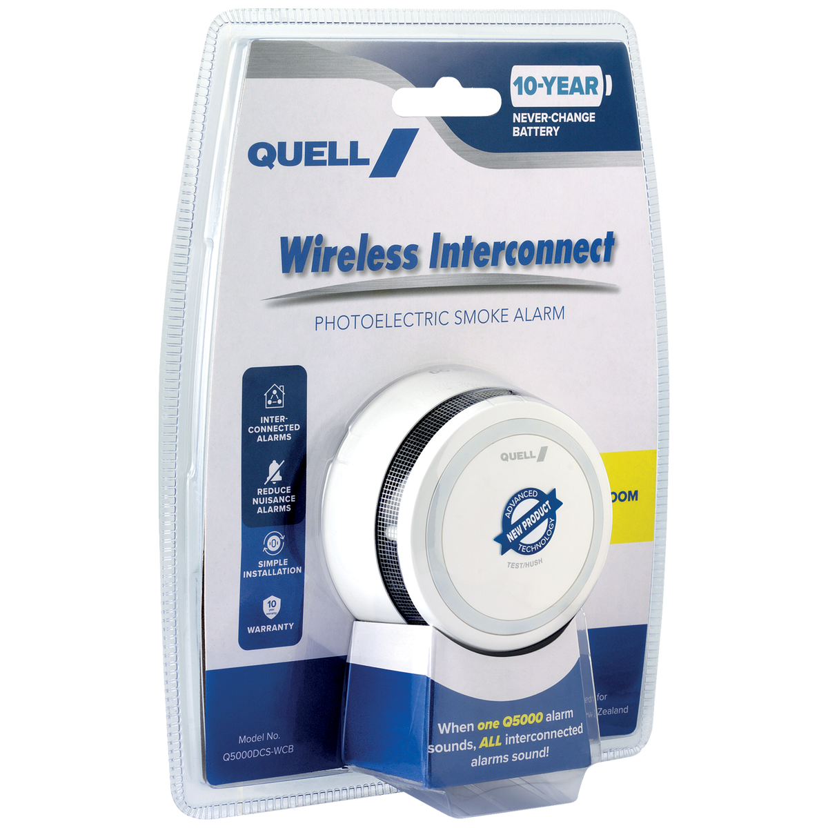 Quell Q5000 Wireless Interconnect Photoelectric Smoke Alarm Bedroom - 10-Year Battery - 78mm x 78mm x 38mm - SuperSaverAU - view 2