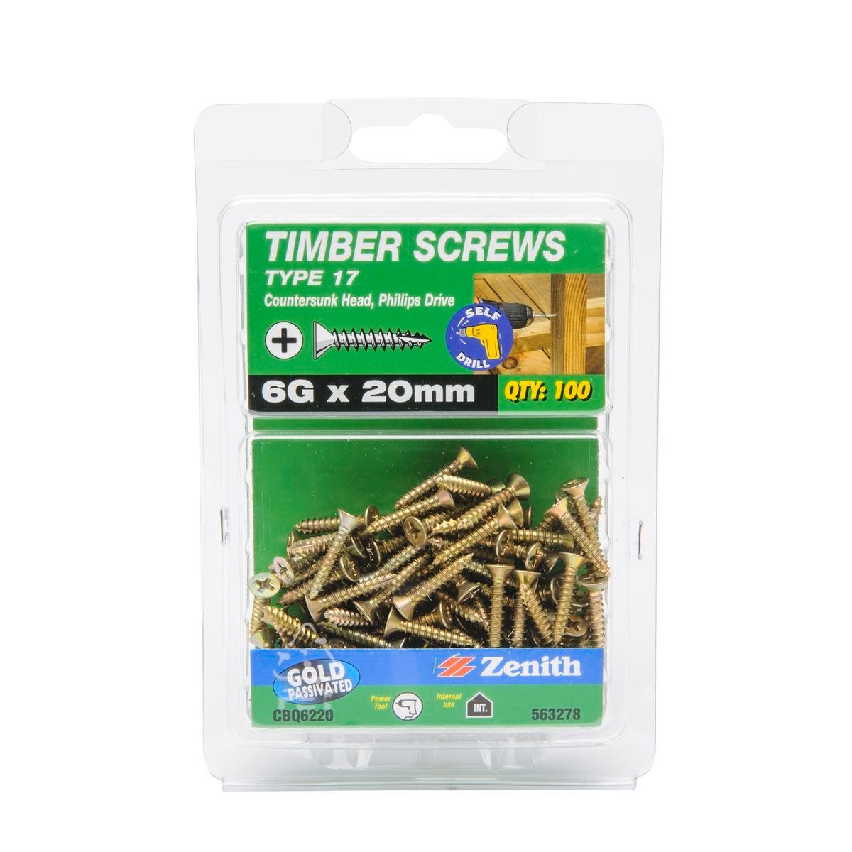 Zenith Type 17 Timber Screws - 6g x 20mm - Gold Passivated - 100 Pack - SuperSaverAU - view 1