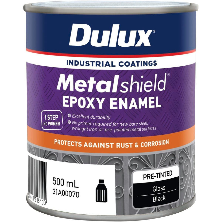 Dulux Metalshield Epoxy Enamel Gloss Paint 500ml Black Durable Finish - SuperSaverAU - view 1