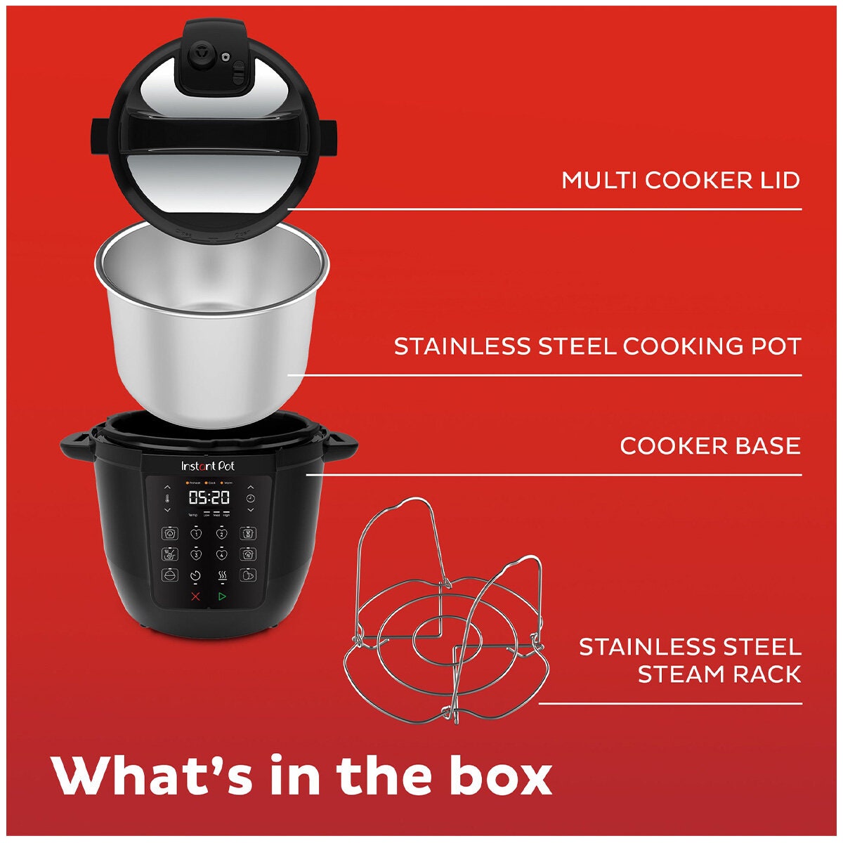 Instant Pot Rio Series 5.7L Multi Cooker - Anti-Spin Stainless Steel Pot, Status Lights, Black - 112200001AU