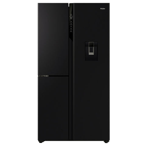 Haier 574L Three Door Side by Side Fridge - Black, Non-Plumbed Water Dispenser, 4 Star - HRF575XHC