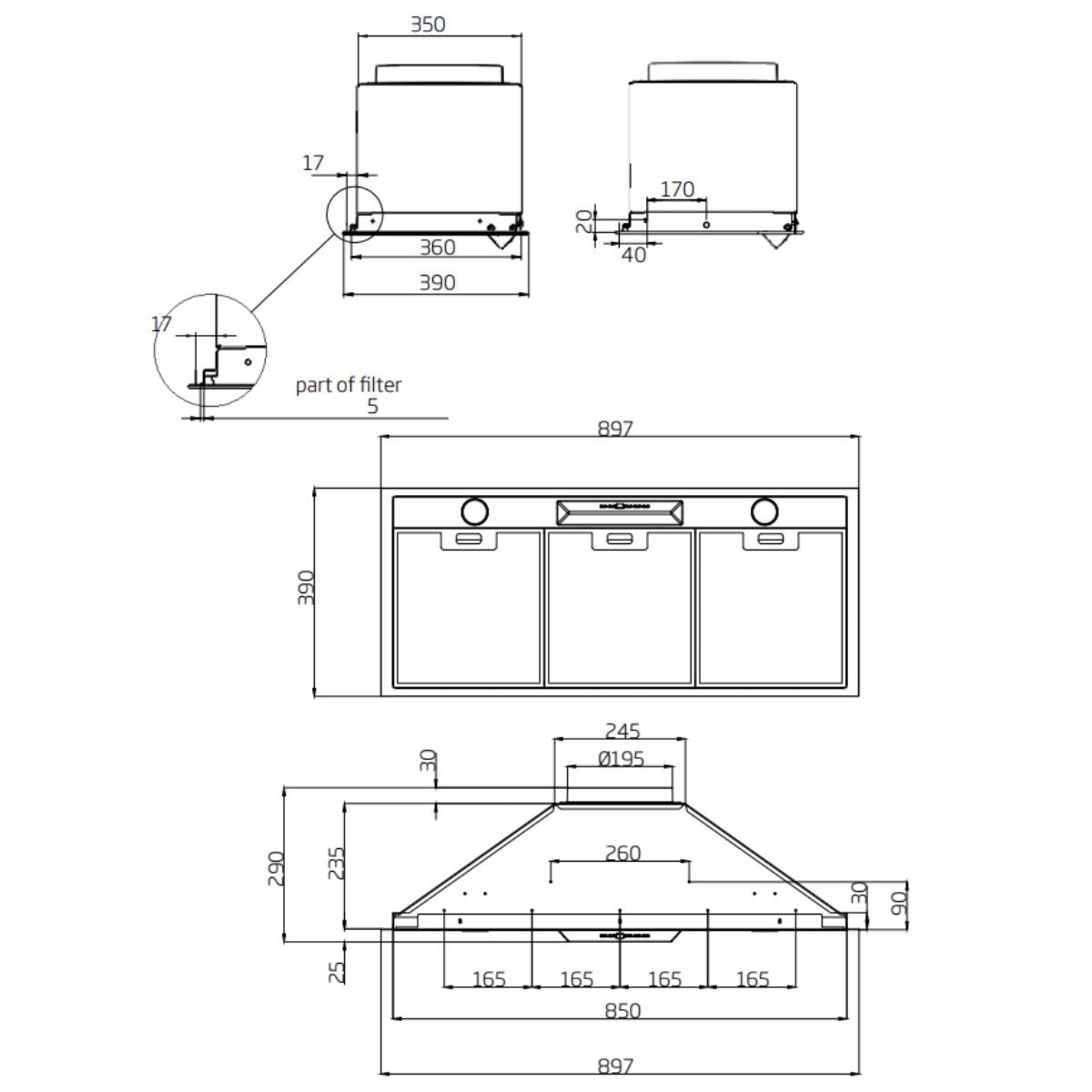Schweigen 90cm Matte Black Undermount Rangehood - IsoDrive SE Motor, 3200m³/h - UM1390-9BSEPAK