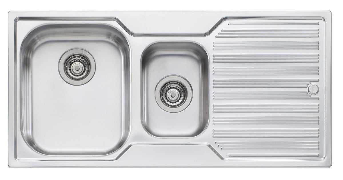 Oliveri Diaz 1 and 1/2 bowl topmount sink, right hand drainer - 304 stainless, Australian made - DZ101NTH