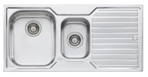 Oliveri Diaz 1 and 1/2 bowl topmount sink, right hand drainer - 304 stainless, Australian made - DZ101NTH