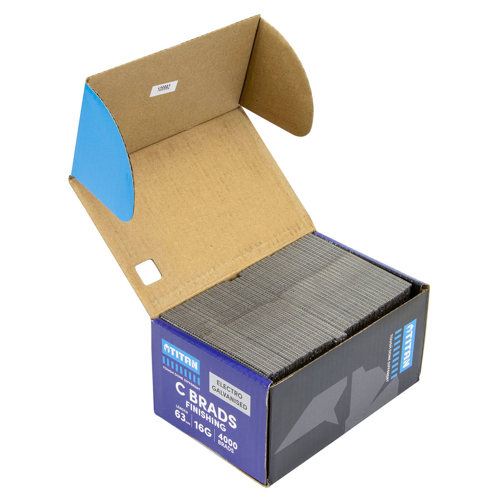 Titan 63 x 1.6mm 16 Gauge Electro Galvanised Straight Collated C Brads - 4000 Pack