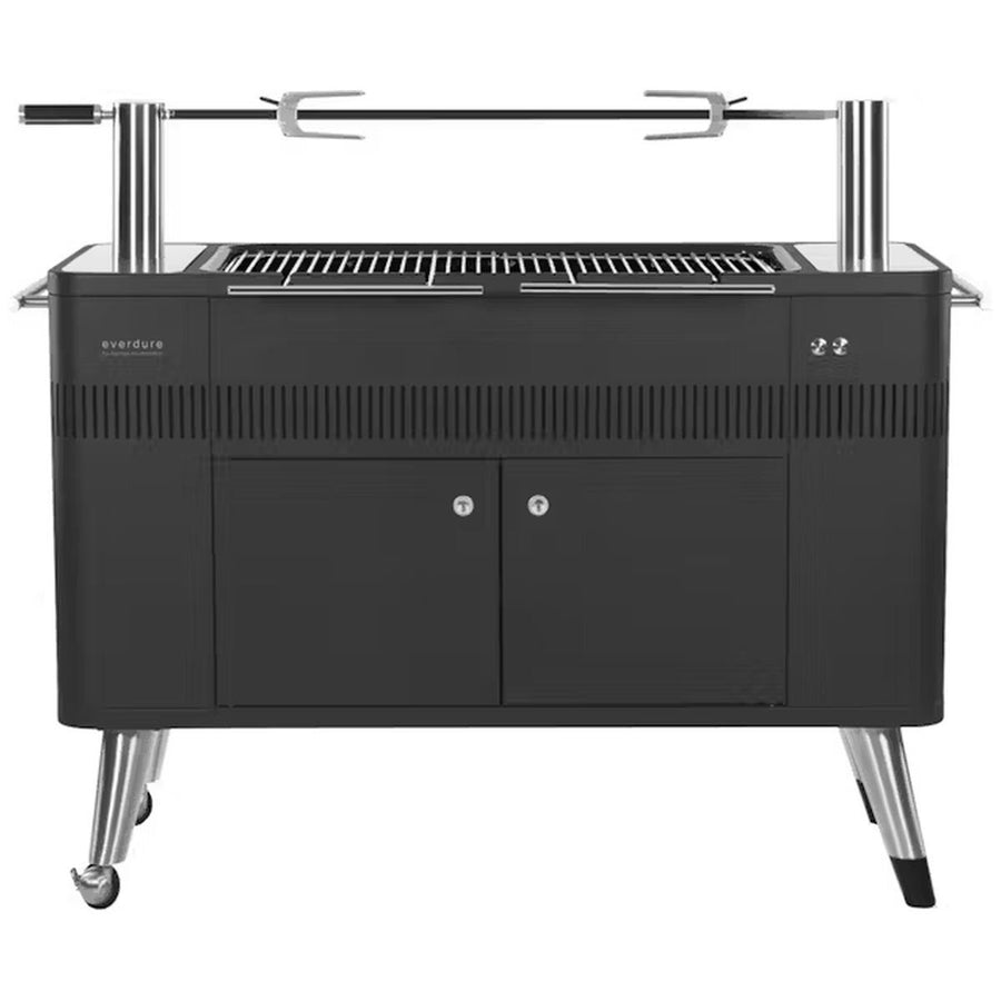 Everdure by Heston Blumenthal Hub Charcoal BBQ with Rotisserie - Black Cabinet, Fast Flame Ignition - HBCE2BB