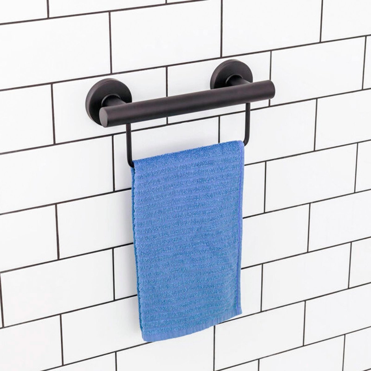 Evekare 300mm Black Towel Rail with Grab Rail - Stainless Steel - 250kg Capacity - SuperSaverAU - view 2