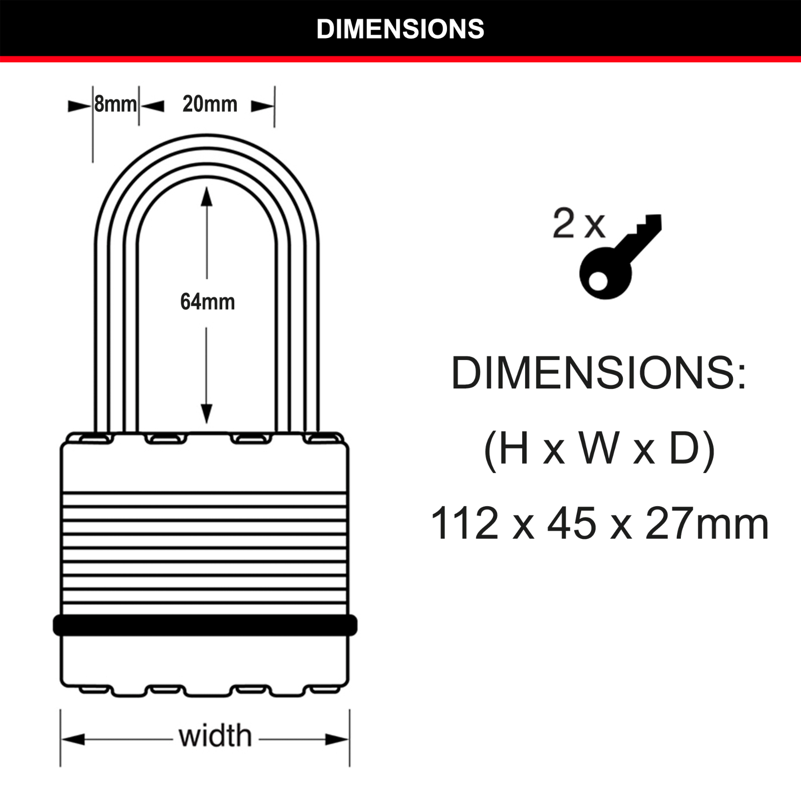 Master Lock 45mm Magnum Laminated Steel Padlock, 64mm Extra Long Shackle - 2 Pack