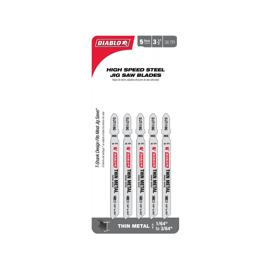 Diablo 92mm High Speed Steel Jig Saw Blade - Thin Metal Cutting - 5 Pack - SuperSaverAU - view 1