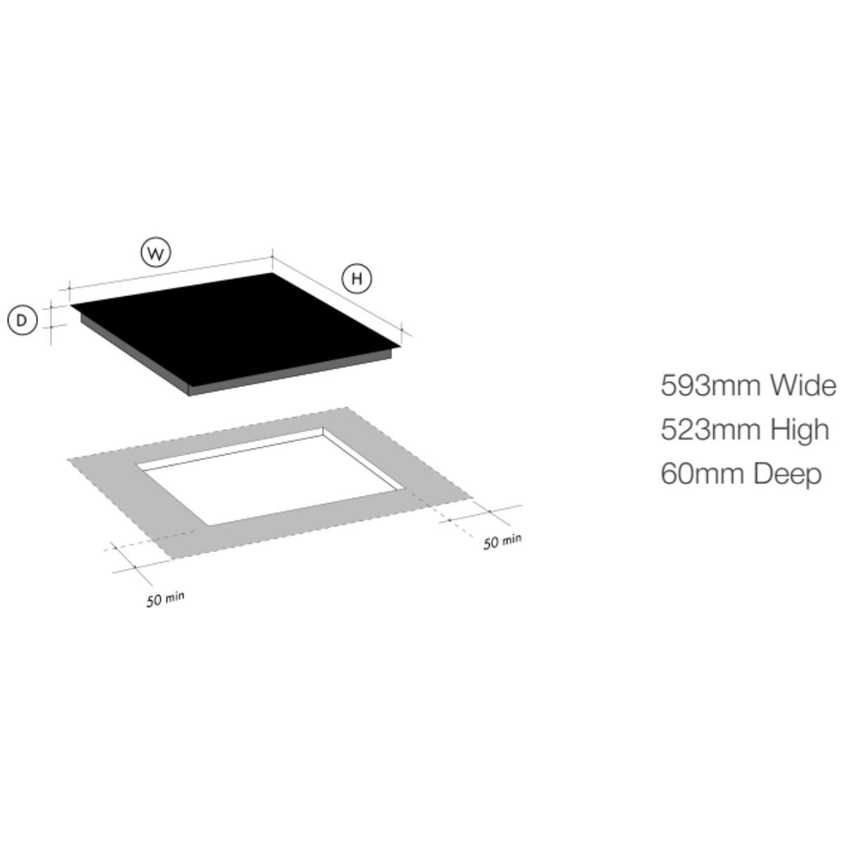 Artusi 60cm 3 Zone Induction Cooktop - Black Schott Glass, Boost on Every Zone, Touch Controls - CAID636B