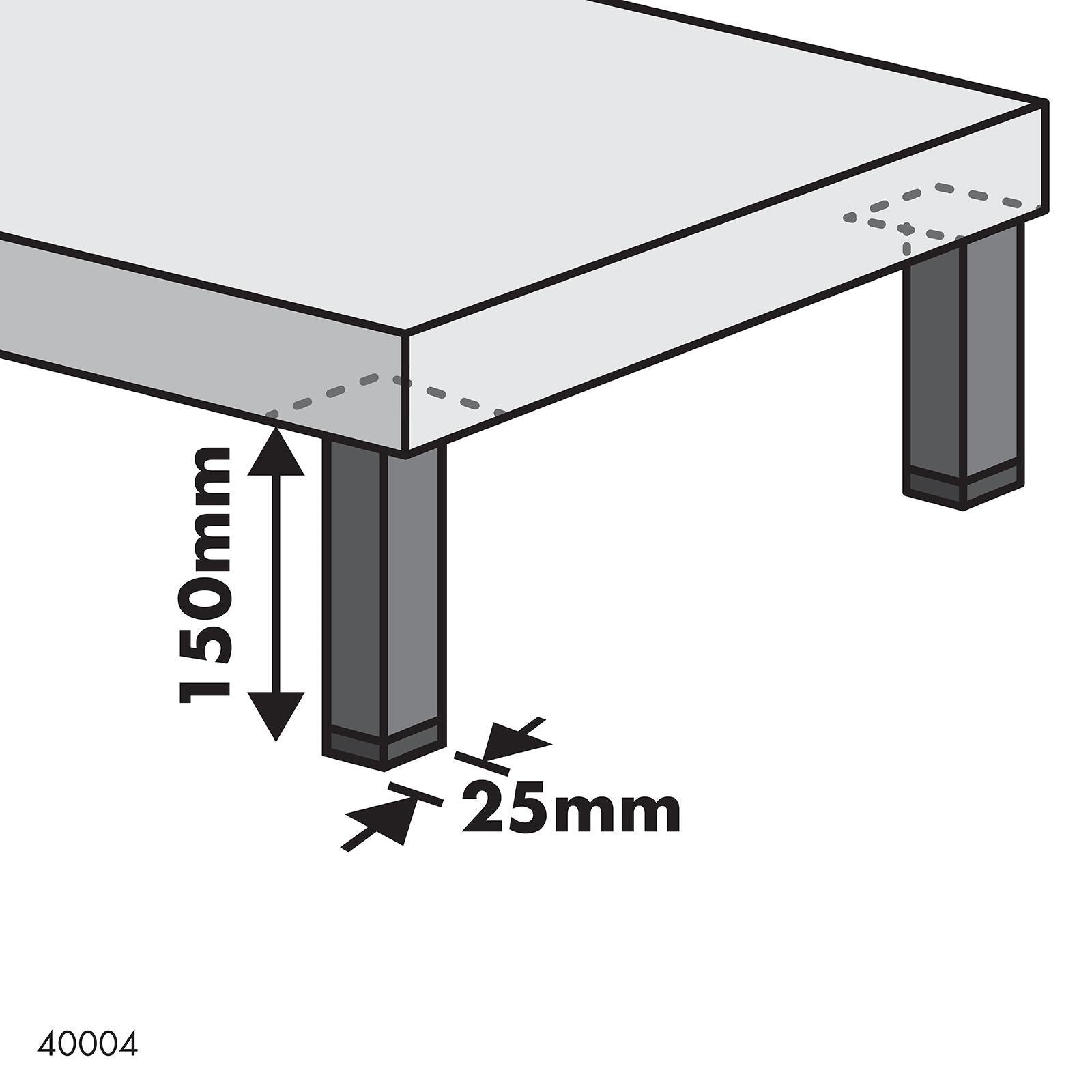 Adoored 150 x 25 x 25mm Black Steel Square Tube Furniture Leg