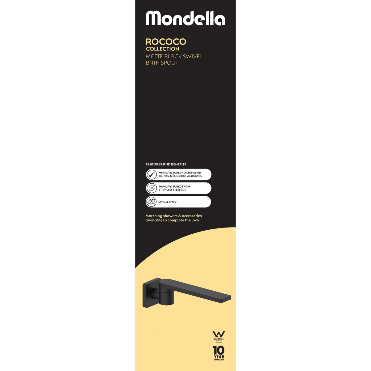 Mondella Black Matte Rococo Swivel Bath Spout - 75mm x 250mm - Lead-Free Stainless Steel - SuperSaverAU - view 4