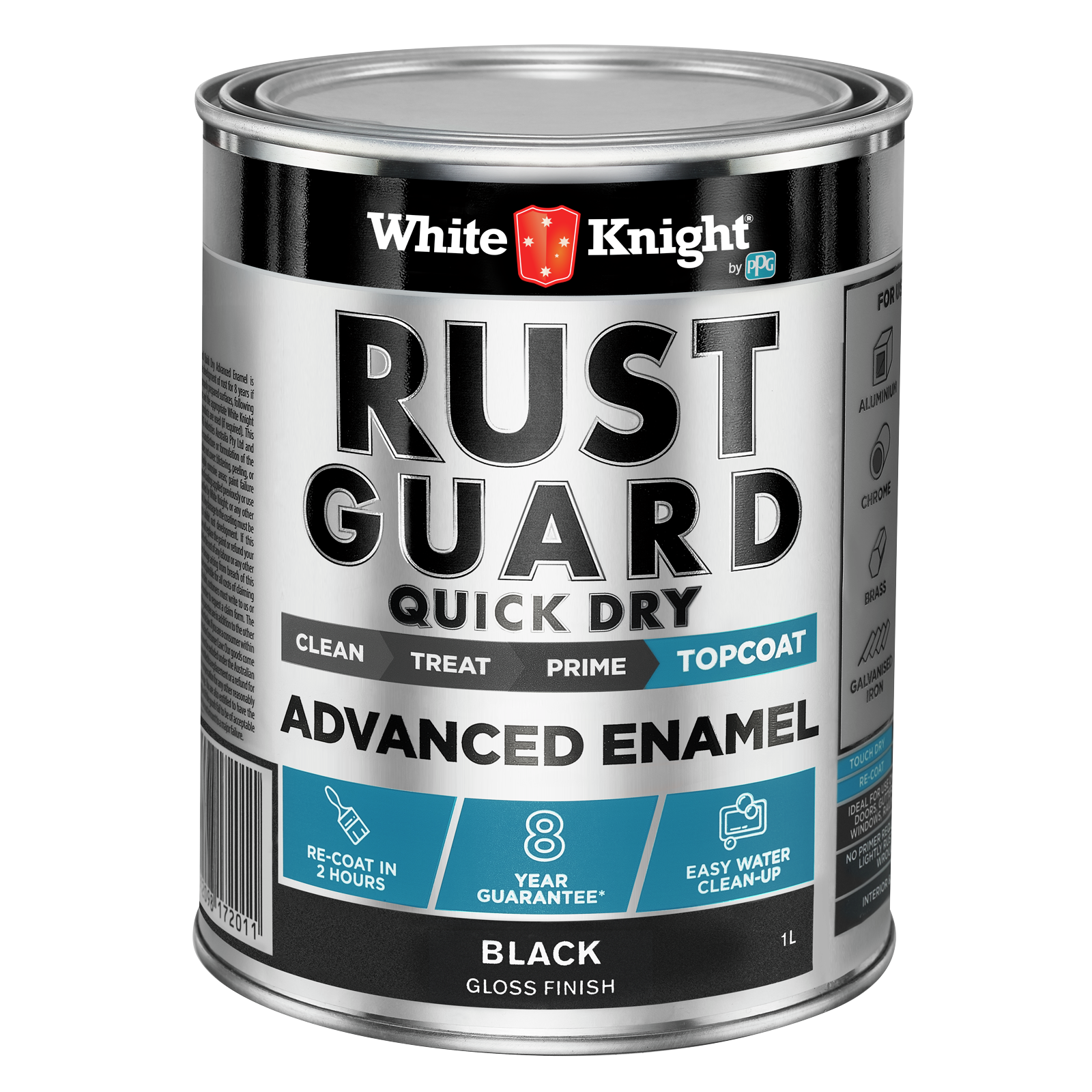 White Knight Rust Guard Quick Dry Enamel 1L Black Gloss