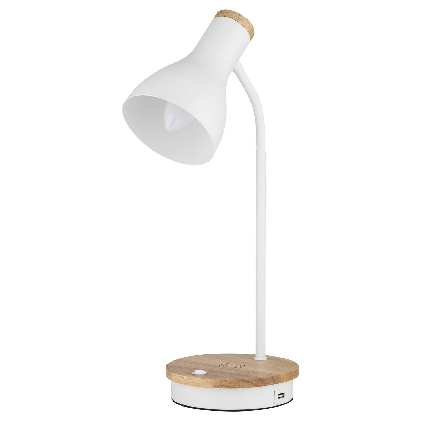Mercator Billingham Desk Lamp with Wireless & USB Charging 25W E14 LMTL342WHT