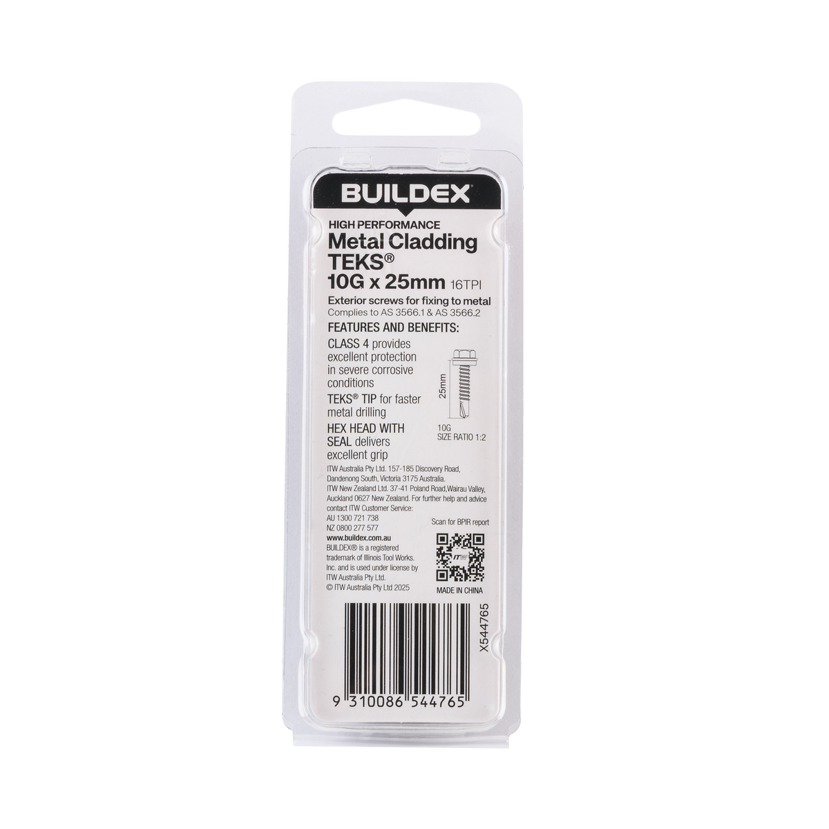 Buildex Teks Screws - 10g x 25mm - Class 4 - 20 Pack - Self-Drilling - Corrosion Resistant - SuperSaverAU - view 2