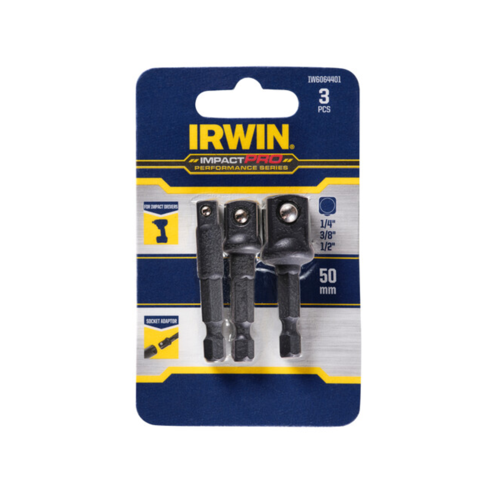 Irwin Impact Pro Performance 3 Piece Socket Adaptor Set 1/4in Hex Shank
