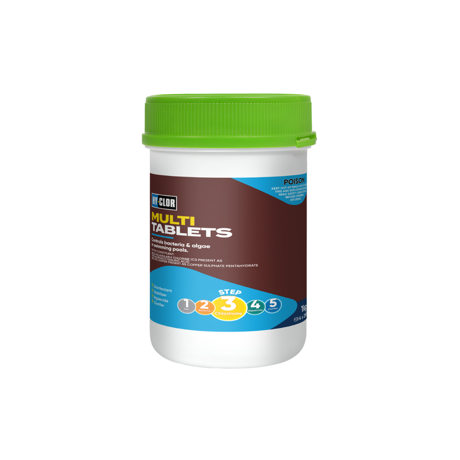 Hy-Clor 1kg Multi Swimming Pool Tablets - Trichloroisocyanuric Acid - Slow Dissolving - Algae Protection - SuperSaverAU - view 1
