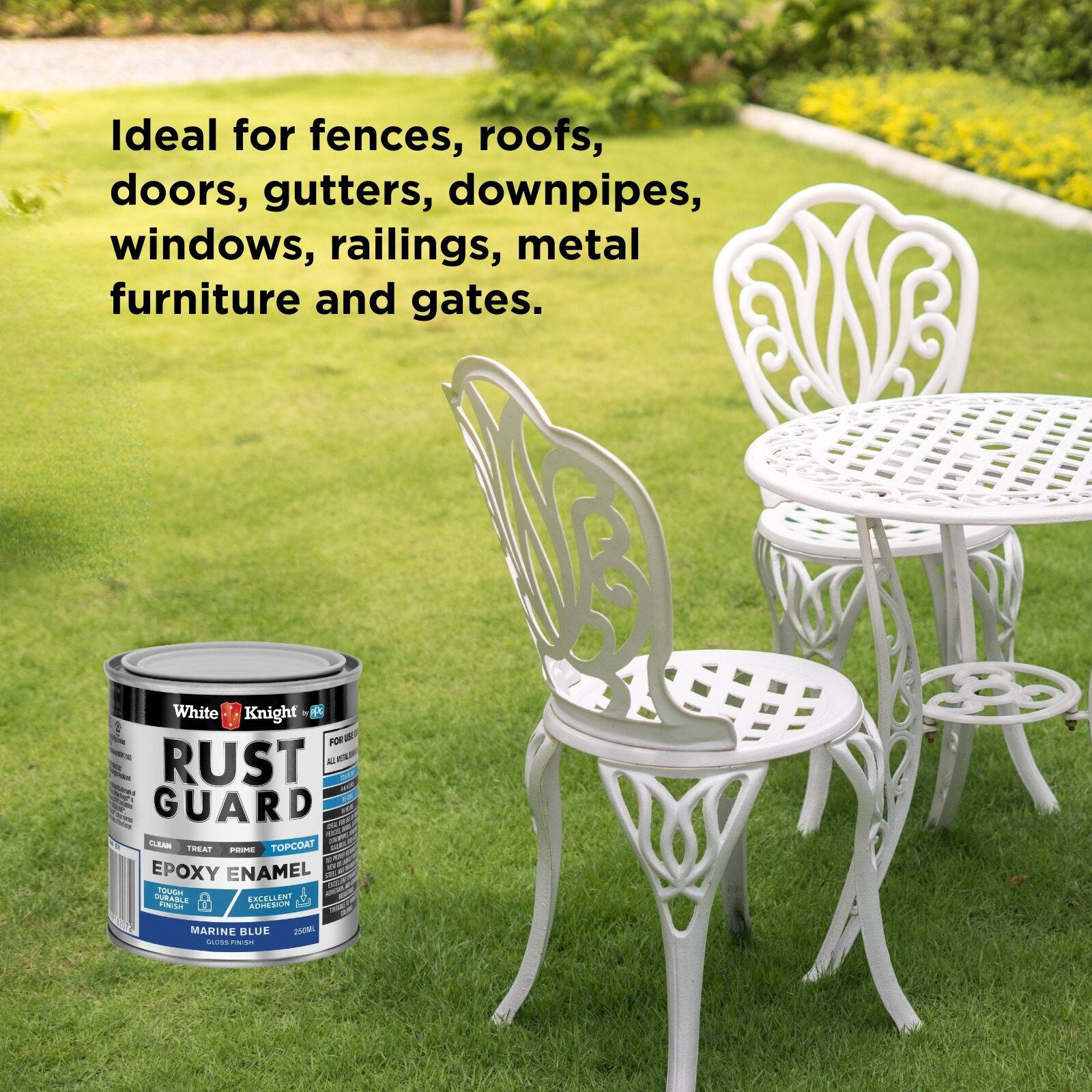 White Knight Rust Guard 250ml Marine Blue Gloss Epoxy Enamel Metal Paint