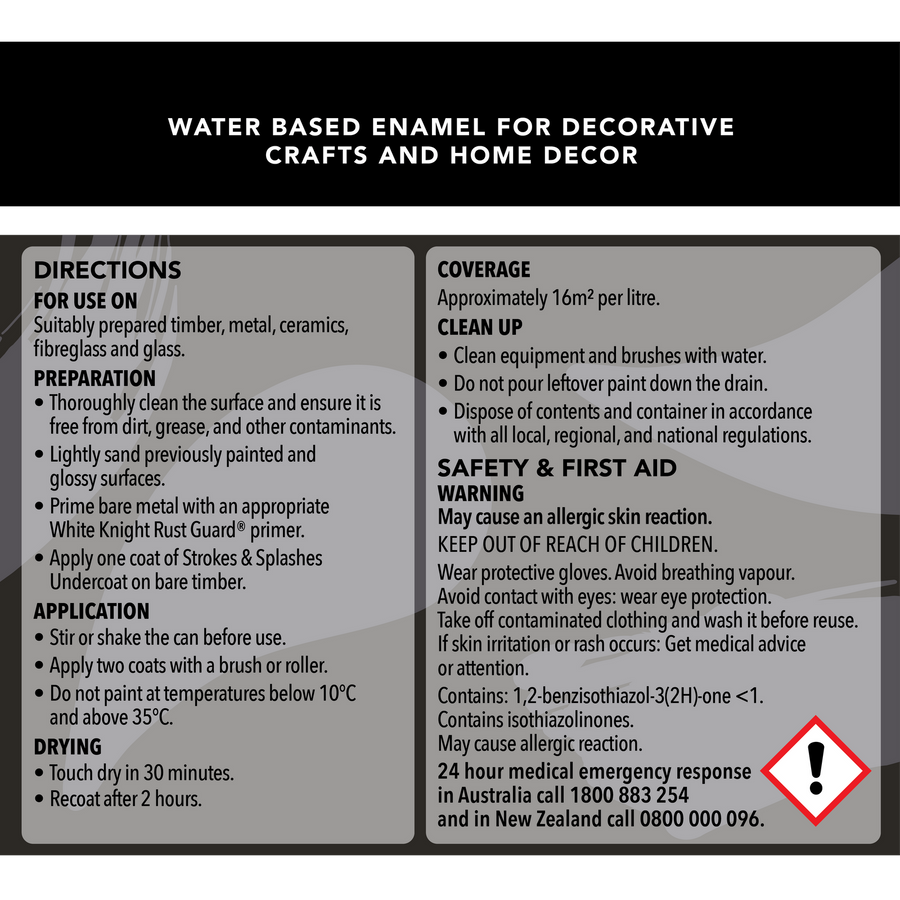 White Knight 250ml Black Flat Strokes & Splashes Craft Paint, Water Based, Indoor Outdoor