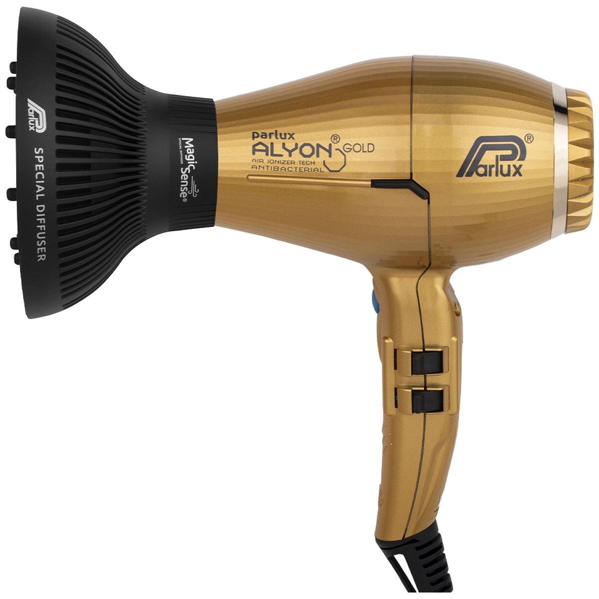 Parlux Alyon Air Ionizer Hair Dryer 2250W - Gold - MagicSense Diffuser Pack for Curls - 150134