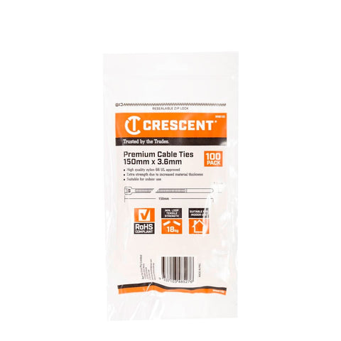 Crescent Natural Cable Ties 150 x 3.6mm Nylon 100 Pack Extra Strength - SuperSaverAU - view 1