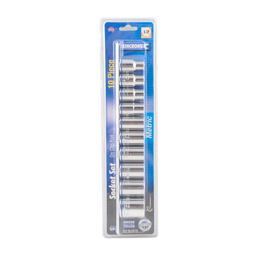 Kincrome 1/2 Metric Rail Socket Set - 10 Piece - Grey - Cr-V Steel - Colour-Coded - SuperSaverAU - view 1