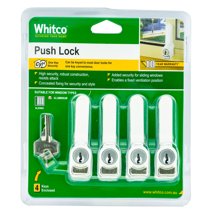 Whitco 4 Pack Sliding Window Push Lock - White Powdercoat Zinc