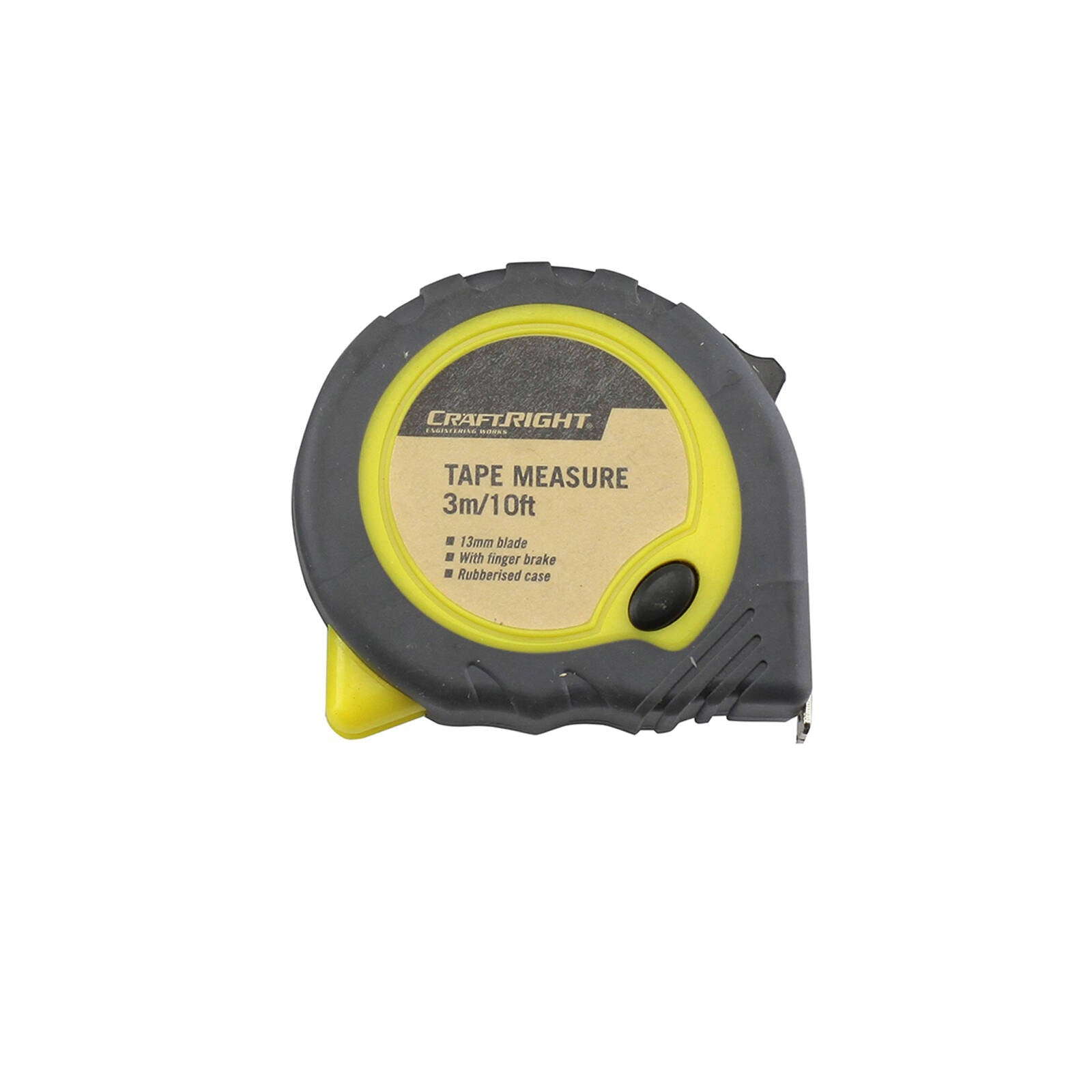 Craftright 3m/10ft Tape Measure, Lockable Blade, Plastic/Rubber Case, Belt Clip