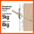 Everhang Picture Hanging Hook - 8kg - Brass Plated - 25 Pack - SuperSaverAU - view 3