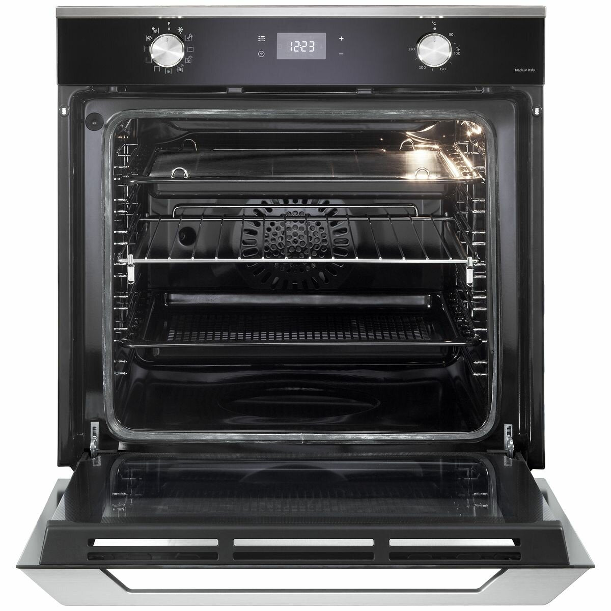 DeLonghi 60cm Multifunction Built-In Oven - 85L, Air Fry, Easy Steam, Black Glass - NSM11NL