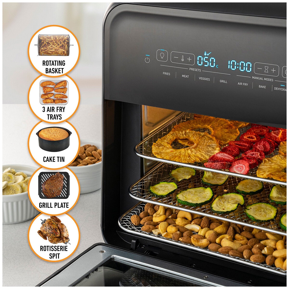 Sunbeam All-In-One 11L Air Fryer Oven - Rotisserie, Grill Plate, Five Functions, Black - AFP5300BK