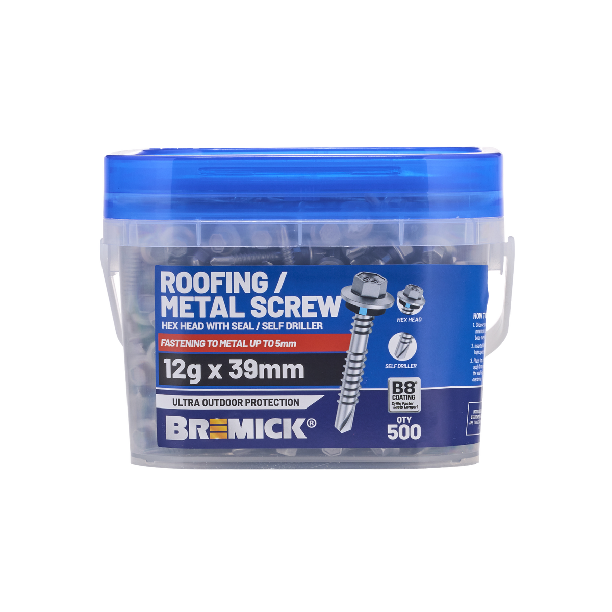 Bremick 12g x 39mm B8 Hex Roofing Screw - 500 Pack - Watertight Seal - SuperSaverAU - view 2
