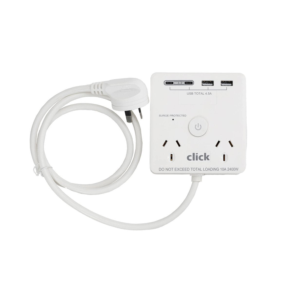 Click 2 Outlet Power Board with USB Charger - 2 Power Outlets - 4 USB Ports - Surge Protection - 104mm x 28mm x 97mm - SuperSaverAU - view 2
