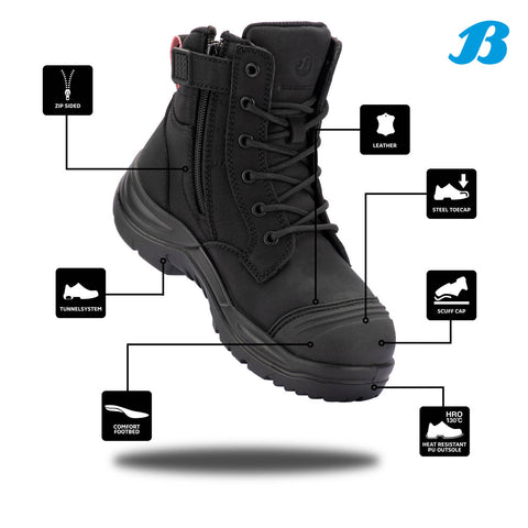Bata Industrials Women's Black Luna Zip Side Safety Boot US Size 10 Fuel/Oil Resistant