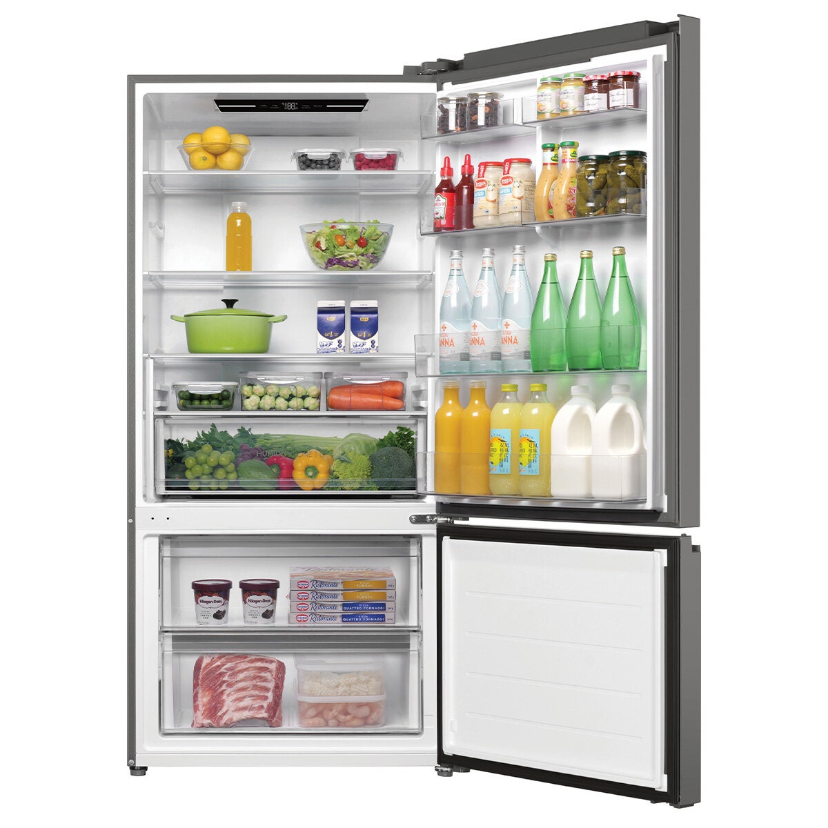 Haier 517L Bottom Mount Fridge - Satina Silver, 5.5 Star Energy, Reversible Door - HRF510BS