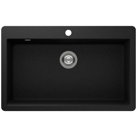 Abey Virtus Large Single Bowl Sink - Onyx Black Cristalite Plus, Topmount - VN-100XLB