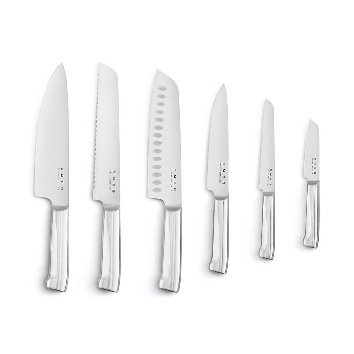 Smeg 50s Retro Style 6 Piece Knife Block Set - Cream with Acacia Wood Top - KBSF02CR
