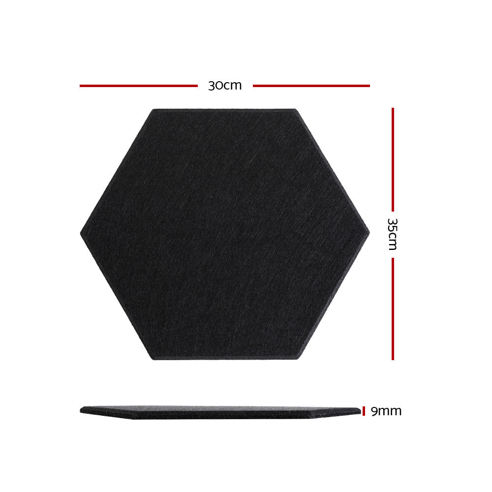 Alpha 12 Pack Hexagon Acoustic Foam Panels 35x30x0.9cm - Black